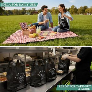 Sac de courses noir « Merci » en forme de t-shirt, réutilisable et jetable pour supermarché - Product Image 2