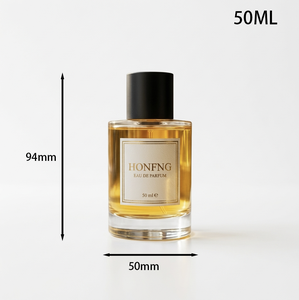 Flacon de parfum cylindrique en verre vide de luxe imprimé sur mesure avec couvercle noir, couleur personnalisée - Product Image 6