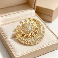 Bros Pin Wanita Mewah 2026 Model Terbaru, Serbaguna, Bertabur Rhinestone, Motif Bunga Matahari Bulan, Buatan Tangan dari Paduan Seng, Corsage Kelas Atas