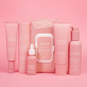 Private Label Custom Korea Facial Cleanser Anti Aging Repair Face Lotion 5pc Gift Skin Care Set Sakura Pink Skincare Kit Product