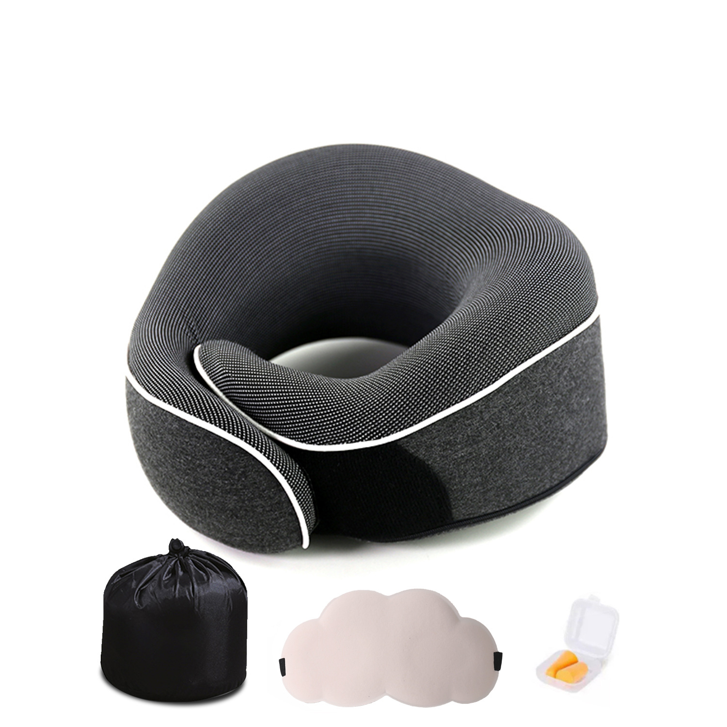 Ensemble masque pour les yeux et bouchons d'oreilles en forme de nuage gris foncé