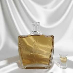 Botella Vacía Redonda Plana <span class=keywords><strong>Azul</strong></span> Personalizada de 700 ml, Apta para Brandy, Ginebra, Ron, Vodka, <span class=keywords><strong>Tequila</strong></span>, con Tapón de Vidrio - Product Image 5