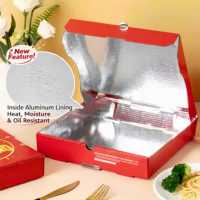 Boîtes à pizza aseptiques personnalisées avec laminage mat, gaufrage, doublure en aluminium, résistantes à la graisse, emballage alimentaire pour la restauration, carton à emporter