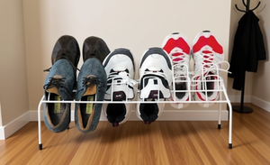Horizontal <b>Shoe</b> <b>Rack</b> Metal Single Tier Space Saving Entryway <b>Storage</b> White 6-10 Pairs Capacity Minimalist Design - Product Image 2