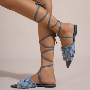 Y 35-43 Nuovi Sandali <span class=keywords><strong>da</strong></span> <span class=keywords><strong>Donna</strong></span> con Punta a Spillo e Cinturini Incrociati <span class=keywords><strong>Blu</strong></span> con Nappine Ciabatte Versatili alla Moda - Product Image 4