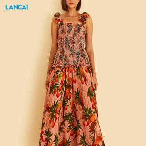 <span class=keywords><strong>Vestido</strong></span> largo <span class=keywords><strong>MIDI</strong></span> con estampado de árboles de <span class=keywords><strong>mango</strong></span> rosa y tiras de tul con volantes personalizado para mujer - Product Image 2