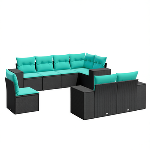 Set di divani da giardino in polyrattan nero da 8 pezzi con cuscini, set di mobili da giardino per esterni - Product Image 1