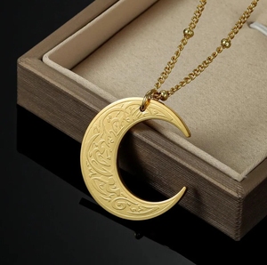 Collier Croissant <span class=keywords><strong>Reza</strong></span> en Acier Inoxydable Plaqué Or 18 carats Tendance, Anti-ternissement, Hypoallergénique, Bijoux Religieux Musulmans Arabes - Product Image 2