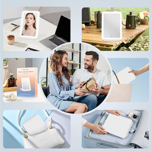 Miroir de maquillage de bureau éclairé avec lumière LED, portable, pliable, simple face, à intensité réglable, écran tactile, carré, 3 couleurs - Product Image 5