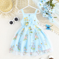 Vente chaude printemps jardin robe de soirée été Slip maille dentelle robe gonflée Floral brodé robe de princesse pour les filles