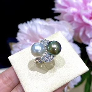 S925 Pure Silver Natural <b>Pearl</b> <b>Ring</b> New Design 9-8MM Round Almost Flawless Birthday Gift Pairing - Product Image 2