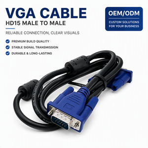 Kabel <span class=keywords><strong>VGA</strong></span> Male to Male 15 Pin HD15 D-Sub Kabel Monitor Inti Ferit Terlindungi Colokan Biru 10ft/3m untuk PC Laptop Proyektor - Product Image 1