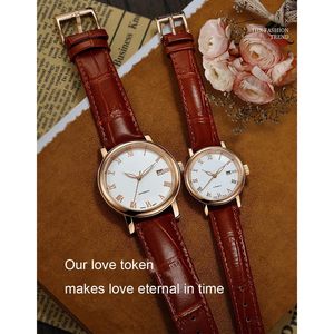 Reloj Unisex de Pareja, Mecánico Automático, Resistente al Agua, con Cristal, Esfera Romana y Correa de Cuero - Product Image 1