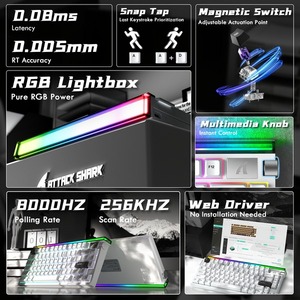 Teclado Mecánico para Juegos ATTACK SHARK R85HE con Cable, 75% Hall Effect, Rapid Trigger, RGB, 8K Polling, 5 Capas de Aislamiento Acústico - Product Image 3