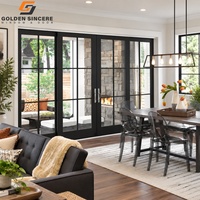 Porte battante en verre à cadre fin en aluminium noir GS, porte double vitrage moderne à grille française pour villa