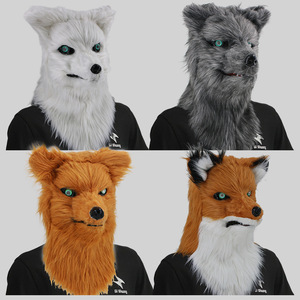Máscara realista de cabeza de lobo de plástico con superficie de piel sintética, suave, de cara completa, tipo hombre lobo, con boca abrible, para disfraz de Halloween. - Product Image 5