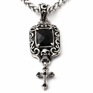 Yunnique-collar con colgante de cruz y calavera de acero y titanio para mujer, estilo vintage, con bisel de piedra negra, joyería de moda - Product Image 1