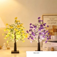 Lampu Meja Dekoratif 24 LED Bentuk Pohon Buah Ceri Merah Morning Glory untuk Hadiah Natal, Dekorasi Pesta Liburan