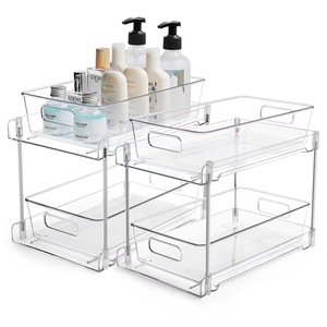 Plateau coulissant transparent à 2 niveaux pour la maison avec séparateurs, organisateur <span class=keywords><strong>sous</strong></span> l'évier pour les étagères de rangement des armoires - Product Image 1