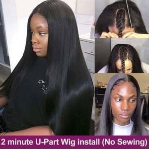 Extension de cheveux longs naturels brésiliens Remy, double trame transparente, fabriquée à la machine, sans perruque en dentelle, 100% cheveux humains, perruque en U - Product Image 4