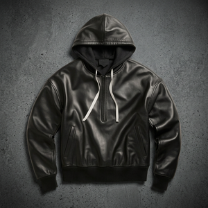 Sudadera con Capucha de Punto Sólido Estilo Gótico Vintage de Cuero Negro para Hombre, Sudadera con Capucha Extra Grande, con Bolsillo Delantero, Ropa Casual de Invierno - Product Image 3