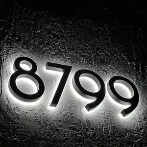야외 방수 정원 백라이트 집 번호 금속 편지 표지판 스테인레스 스틸 3D Led 빛나는 숫자 플레이트