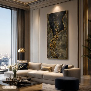 Cuadro decorativo de pared de porcelana con cristal y diseño abstracto de pez dorado, superficie brillante tipo espejo, para sala de estar, modelo F1211-10 - Product Image 5
