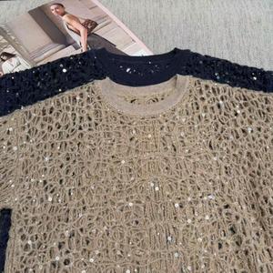 Pull en <span class=keywords><strong>laine</strong></span> à col rond à manches longues élégant et luxueux pour femmes B*C avec broderie creuse à paillettes, pull d'automne - Product Image 6