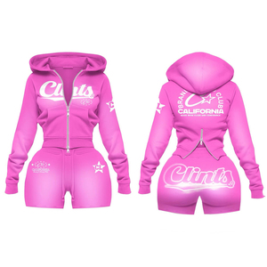 Ensemble deux pièces décontracté et confortable pour le sport, la course à pied et le quotidien – Ensemble crop top à capuche et short pour femme, best-seller - Product Image 6