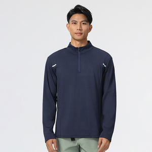 Abbigliamento da allenamento sportivo per corsa all'aperto a maniche lunghe da uomo per l'autunno inverno e mezzo collo alto <span class=keywords><strong>con</strong></span> cerniera in velluto lavorato a maglia - Product Image 4