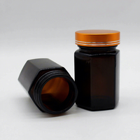 Bouteille en verre ambré personnalisée de 180 ml, 280 ml, 380 ml en verre massif, matière première, pour emballage de suppléments vitaminiques, avec couvercle électroplaqué pour capsules