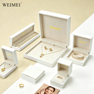 WEIMEI Elegant Ivory PU Leather Jewelry Box with Silk <b>Ribbon</b> Paper Bag <b>Wedding</b> Engagement Ring Necklace Gift Packaging Box - Product Image 3