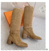 Bottes d'équitation montantes pour femme, en cuir noir, à bout rond, talon carré, avec fermeture éclair latérale, pour l'hiver, avec boucle, fabrication OEM ODM sur mesure, tailles 35-43