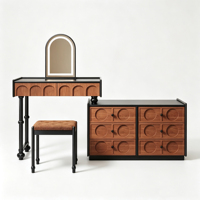 Table de toilette d'angle vintage française en chêne massif, finition laquée piano, commode mi-haute avec éclairage LED pour chambre d'hôtel