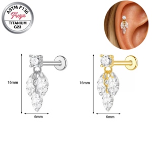 Piercing d'<span class=keywords><strong>oreille</strong></span> en titane G23 ASTM-F136 avec zircon, labret à filetage interne, pour <span class=keywords><strong>tragus</strong></span>, hélix, et piercings à dos plat - Product Image 4