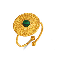 Bague Dina vintage en acier inoxydable plaqué or 18 carats avec disque gaufré, ajustable, pour l'index, pour femme