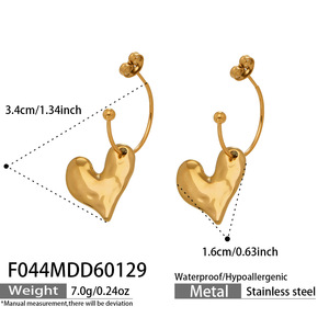 Pendientes de Corazón de Moda, Acero Inoxidable 316L, Chapados en Oro PVD, para Mujer - Product Image 5