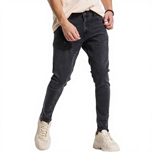 Men's Denim Stretch Plaid Regular Fit Black Straight Washed Eco-Friendly Breathable Casual Jeans - Product Image 1
