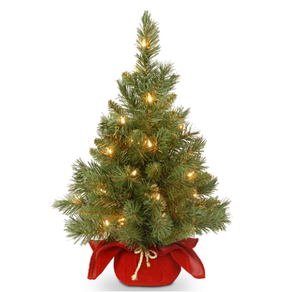 Mini <span class=keywords><strong>sapin</strong></span> de Noël artificiel National Tree 24, type <span class=keywords><strong>sapin</strong></span> majestueux pré-éclairé, 35 lumières transparentes, 71 pointes, base en tissu <span class=keywords><strong>rouge</strong></span>, vert - Product Image 4