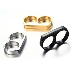 Anillos de Dos Dedos Estilo Hip Hop, Anillo <span class=keywords><strong>Doble</strong></span> de Acero Inoxidable Chapado en Oro para Hombre - Product Image 2