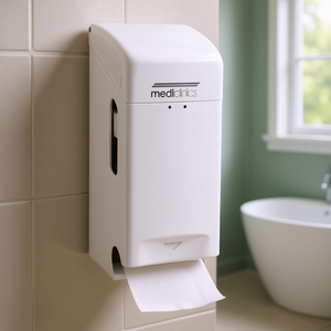 Dispenser di carta igienica Mediclinics bianco da parete per bagni - Product Image 3