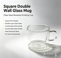 Mug en verre à double paroi carré en borosilicate fait main Wuso 120ml, transparent, avec poignée, résistant à la chaleur, isolé, anti-fuite, moderne