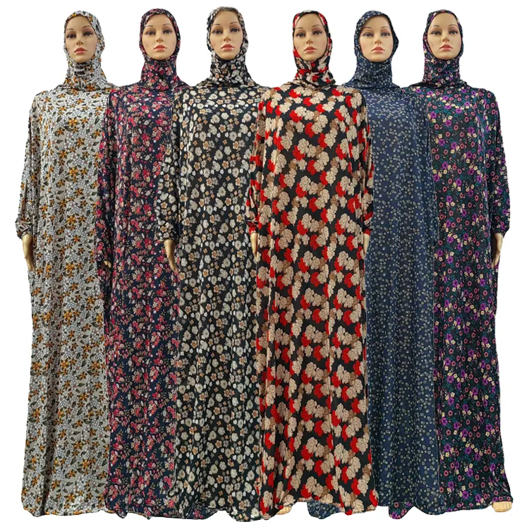 Warm Gebed Abaya Moslim Vrouwen Capuchon Kalkoen Afrikaanse Bescheiden Hijab Kaftan Jurk Gewaad Met Bloemenprint Dubai Saudi Islamitische Kleding
