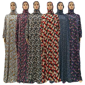 عباية صلاة مثيرة للنساء المسلمات بغطاء رأس تركي أفارقة حجاب متواضع قفطان فستان رداء مطبوع عليه زهور دبي ملابس إسلامية سعودية