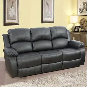 Vintage Hot Sell Buy Products Furniture Set Living Room Office Black Leather 3 Seat Recliner Sofa