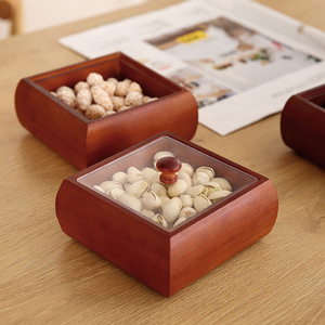 Caja de madera para frutas, cuadrada, con tapa desmontable, estilo chino nuevo, para sala de estar, almacenamiento de dulces, nueces y bocadillos - Product Image 4