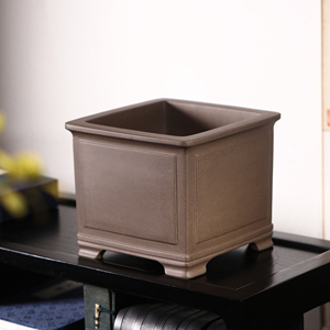 Pot à bonsaï carré Zisha, fait à la main à partir d'argile violette ancienne et d'argile gris-bleu. - Product Image 1