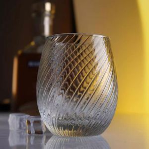 Libiweiwen Verre à whisky sans anse ni couvercle, résistant à la chaleur, motif tourbillon rayé, tasse à lait en forme d'œuf, pour jus et eau - Product Image 2