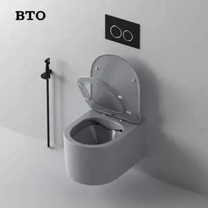 BTO Modern Ceramic Wall Hung Toilet Wc Rimless Flushing Toilets Matte Grey Wallhung Toilet Bowl