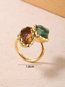 Bague artisanale irrégulière en or double pierre, avec fluorite, améthyste et citrine, ajustable, bijou de mode - Product Image 6